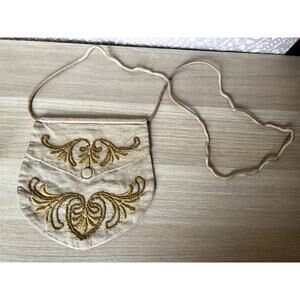 Vintage Boho Natural Eclectic Brown Canvas Embroidered Crossbody Purse